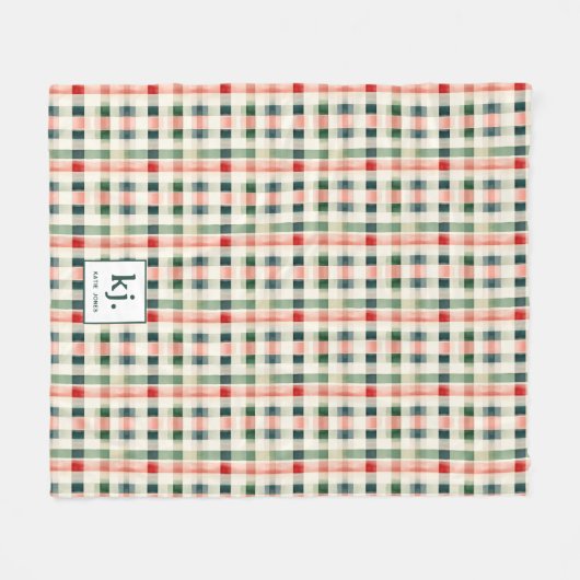 Soft evergreen gingham monogram fleece deken (Voorkant (Horizontaal))
