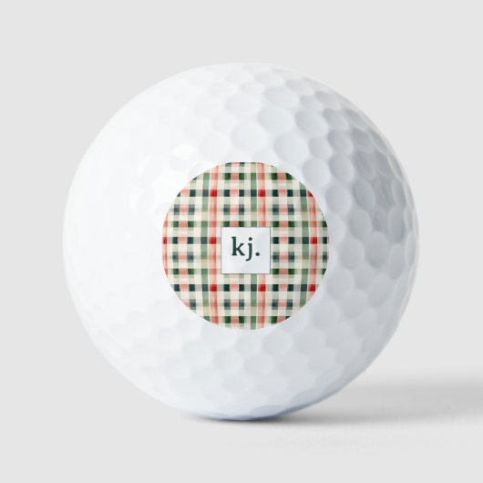 Soft evergreen gingham monogram golfballen (Voorkant)