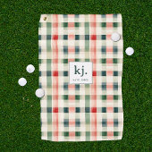 Soft evergreen gingham monogram golfhanddoek
