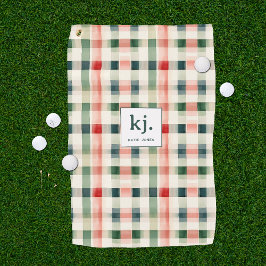 Soft evergreen gingham monogram golfhanddoek