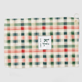 Soft evergreen gingham monogram golfhanddoek (Horizontaal)