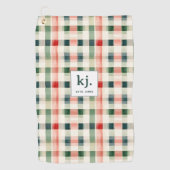 Soft evergreen gingham monogram golfhanddoek (Voorkant)