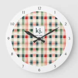 Soft evergreen gingham monogram grote klok