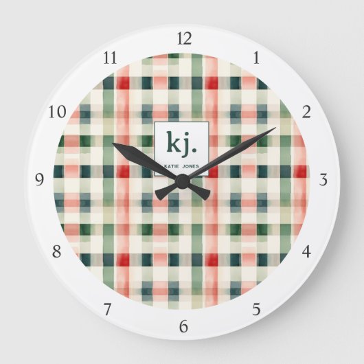 Soft evergreen gingham monogram grote klok (Voorkant)