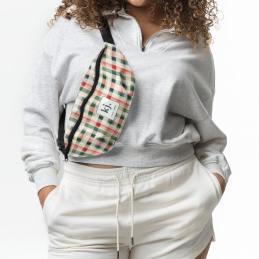 Soft evergreen gingham monogram heuptasje