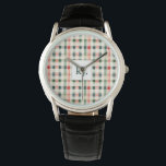 Soft evergreen gingham monogram horloge<br><div class="desc">Verhoog uw stijl met dit elegante Soft Evergreen Gingham Monogram Horloge. Met een tijdloos geplakt patroon in gedempte groene, rode en crèmekleurige tinten, is dit klassieke ontwerp ideaal voor iedereen die houdt van geïnspireerde accessoires met een modern tintje. Het aanpasbare monogram op de wijzerplaat voegt een persoonlijke flair toe, waardoor...</div>