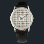 Soft evergreen gingham monogram horloge<br><div class="desc">Verhoog uw stijl met dit elegante Soft Evergreen Gingham Monogram Horloge. Met een tijdloos geplakt patroon in gedempte groene, rode en crèmekleurige tinten, is dit klassieke ontwerp ideaal voor iedereen die houdt van geïnspireerde accessoires met een modern tintje. Het aanpasbare monogram op de wijzerplaat voegt een persoonlijke flair toe, waardoor...</div>