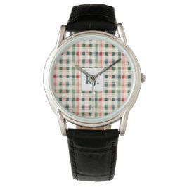 Soft evergreen gingham monogram horloge
