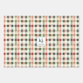 Soft evergreen gingham monogram inpakpapier vel (Voorkant)