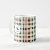 Soft evergreen gingham monogram koffiemok (Voorkant links)