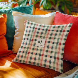 Soft evergreen gingham monogram kussen