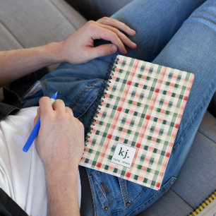 Soft evergreen gingham monogram notitieboek