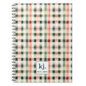 Soft evergreen gingham monogram notitieboek (Voorkant)