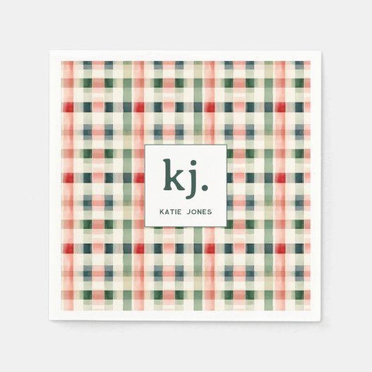 Soft evergreen gingham monogram servet (Voorkant)