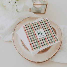 Soft evergreen gingham monogram servet