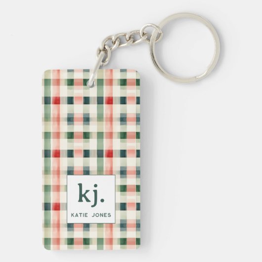 Soft evergreen gingham monogram sleutelhanger (achterkant)