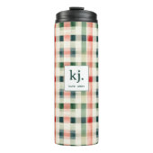 Soft evergreen gingham monogram thermosbeker (Voorkant)