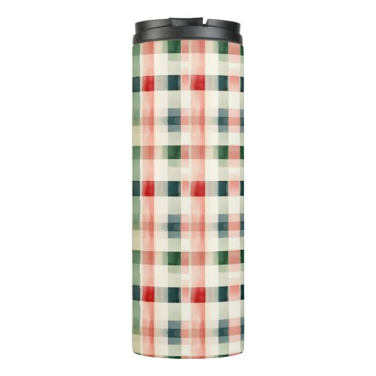 Soft evergreen gingham monogram thermosbeker (Achterkant)