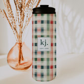 Soft evergreen gingham monogram thermosbeker