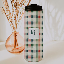 Soft evergreen gingham monogram thermosbeker