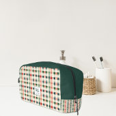 Soft evergreen gingham monogram toilettasje