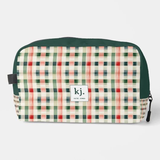 Soft evergreen gingham monogram toilettasje (Voorkant)