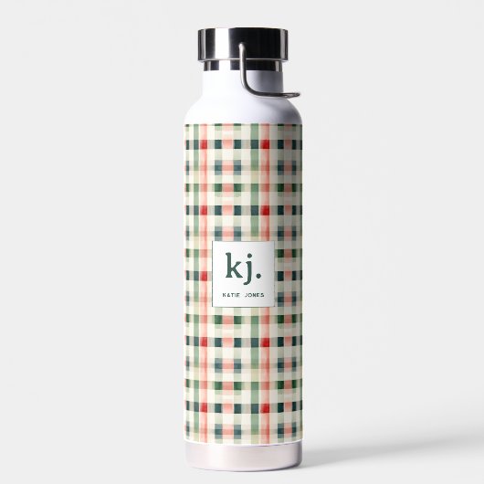 Soft evergreen gingham monogram waterfles (Links)