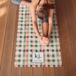Soft evergreen gingham monogram yogamat