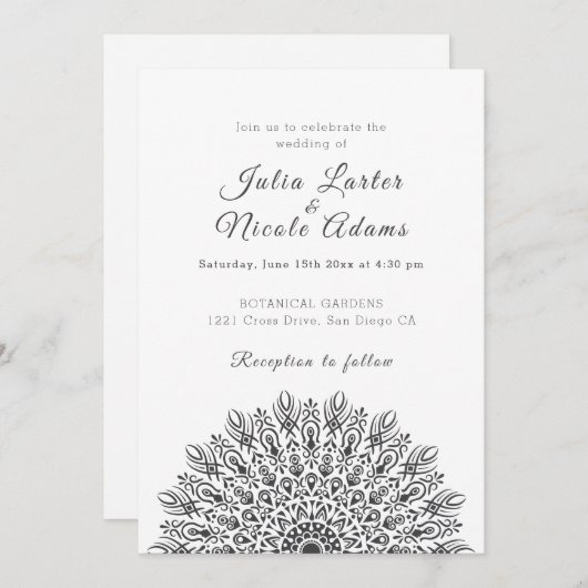 Soft Feather Dry Pampas Grass Mandala Wedding Kaart (Voorkant / Achterkant)