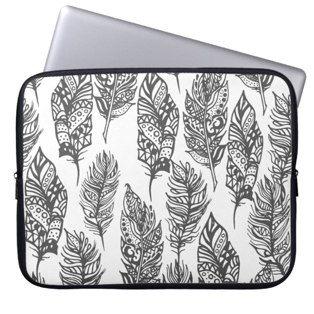 Soft Feathers Doodle Laptop Sleeve (Voorkant)