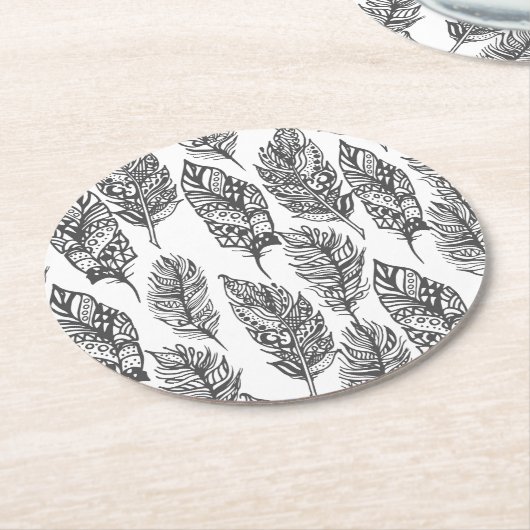 Soft Feathers Doodle Ronde Kartonnen Onderzetter (Gebogen)