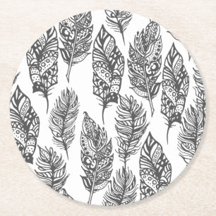 Soft Feathers Doodle Ronde Kartonnen Onderzetter