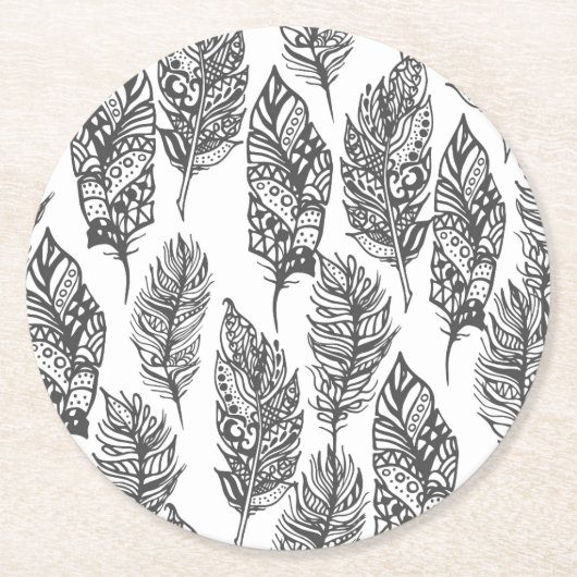 Soft Feathers Doodle Ronde Kartonnen Onderzetter (Voorkant)