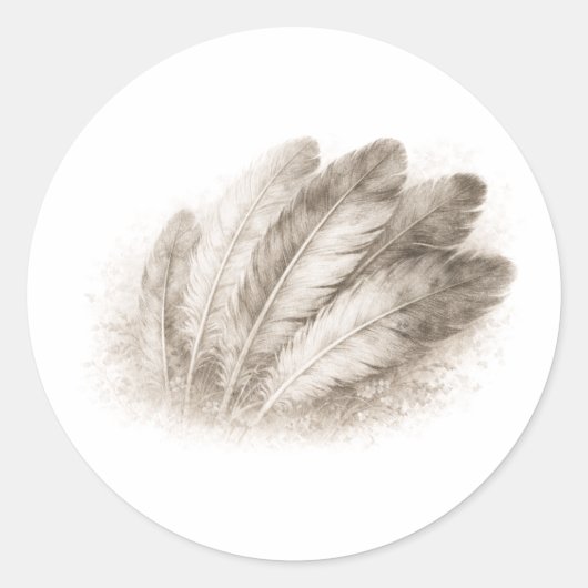 Soft Feathers in Bloom Monochrome Nature on  Ronde Sticker (Voorkant)