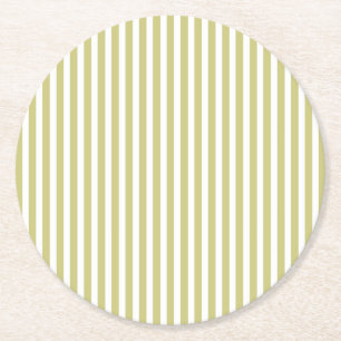 Soft Fern Green en White Cabana Stripe Pattern Ronde Kartonnen Onderzetter