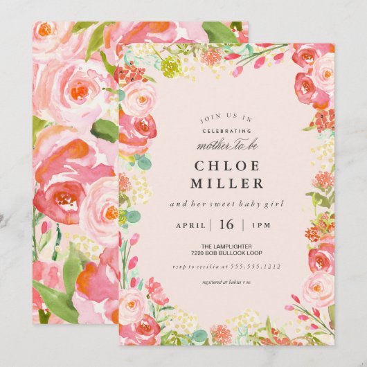 SOFT FLORAL baby shower-uitnodiging Kaart (Voorkant / Achterkant)