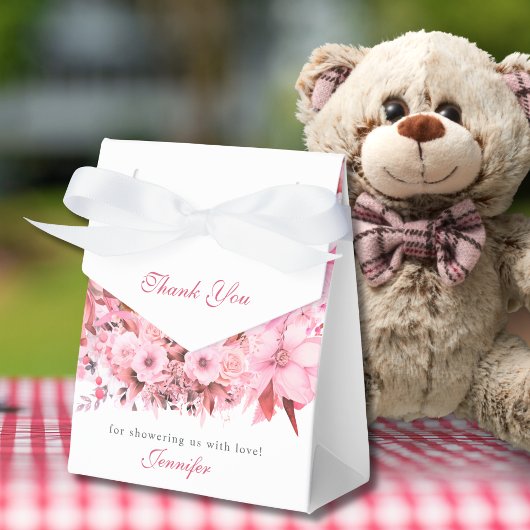 Soft Floral Blush Teddy Bear Baby shower Bedankdoosjes