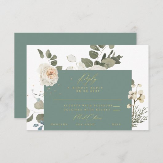Soft Floral Botanical Greenery RSVP-reactiekaart RSVP Kaartje (Voorkant / Achterkant)