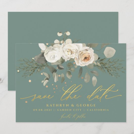 Soft Floral Botanical Greenery Sage Wedding Save The Date (Voorkant / Achterkant)