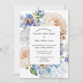 Soft Floral Dusty Blue Ivory Photo Wedding Kaart (Voorkant)