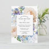 Soft Floral Dusty Blue Ivory Photo Wedding Kaart (Staand voorkant)