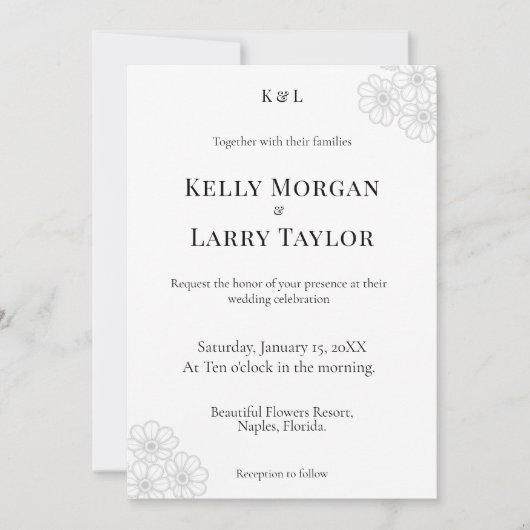 Soft Floral Elegance Minimalist Wedding Invitation Kaart (Voorkant)
