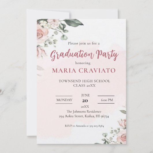 Soft Floral Graduation Party Uitnodiging (Voorkant)