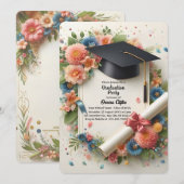 Soft Floral Lijst Graduation Party Invitation Kaart (Voorkant / Achterkant)