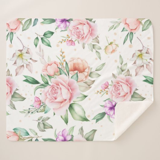 Soft Floral Pattern Sherpa Deken (Voorkant (horizontaal))