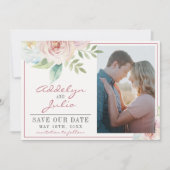 Soft Floral Romantic Greenery Mauve Pink Flowers Save The Date (Voorkant)