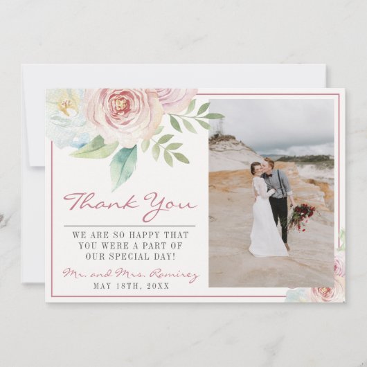 Soft Floral Romantic Greenery Mauve Wedding Bedankkaart (Voorkant)