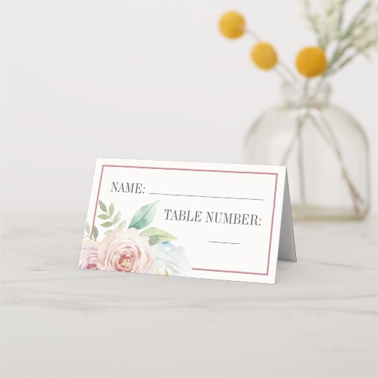 Soft Floral Romantic Greenery Mauve Wedding Place Plaatskaartje (Voorkant)