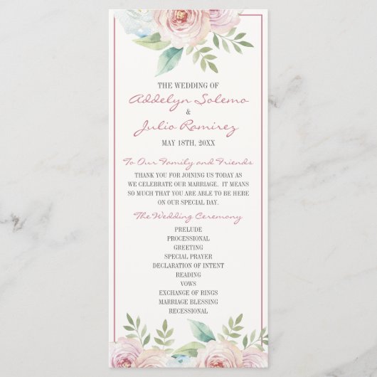 Soft Floral Spring Waterverf Wedding Ceremony Programmakaart (Voorkant)