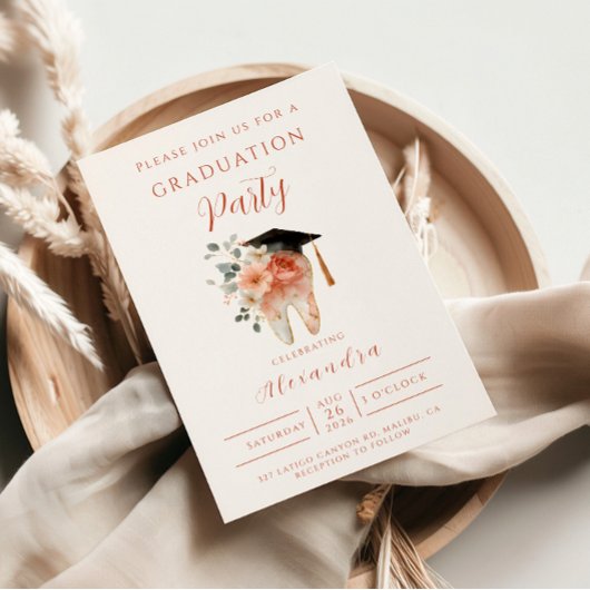 Soft Floral Tooth Graduation Party Kaart
